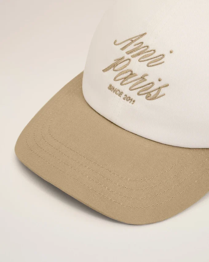 Beige and White Bicolor Cotton Ami Paris Cap Beige and White Bicolor Cotton Ami Paris Cap