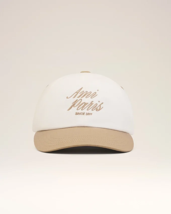 Beige and White Bicolor Cotton Ami Paris Cap Beige and White Bicolor Cotton Ami Paris Cap