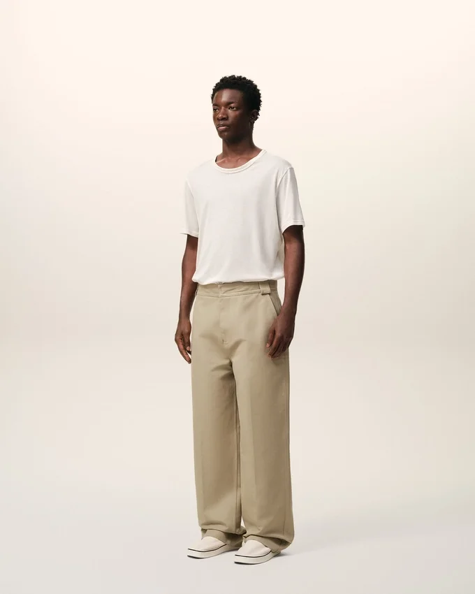 Beige Cotton Baggy Trousers Beige Cotton Baggy Trousers