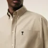 Beige Cotton Boxy Embroidered Ami De Coeur Shirt