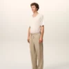 Beige Cotton Elasticated Waist Trousers
