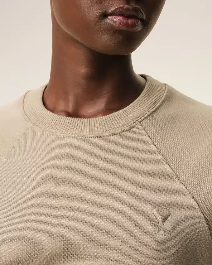Beige Cotton Embossed Ami De Coeur Sweatshirt Beige Cotton Embossed Ami De Coeur Sweatshirt