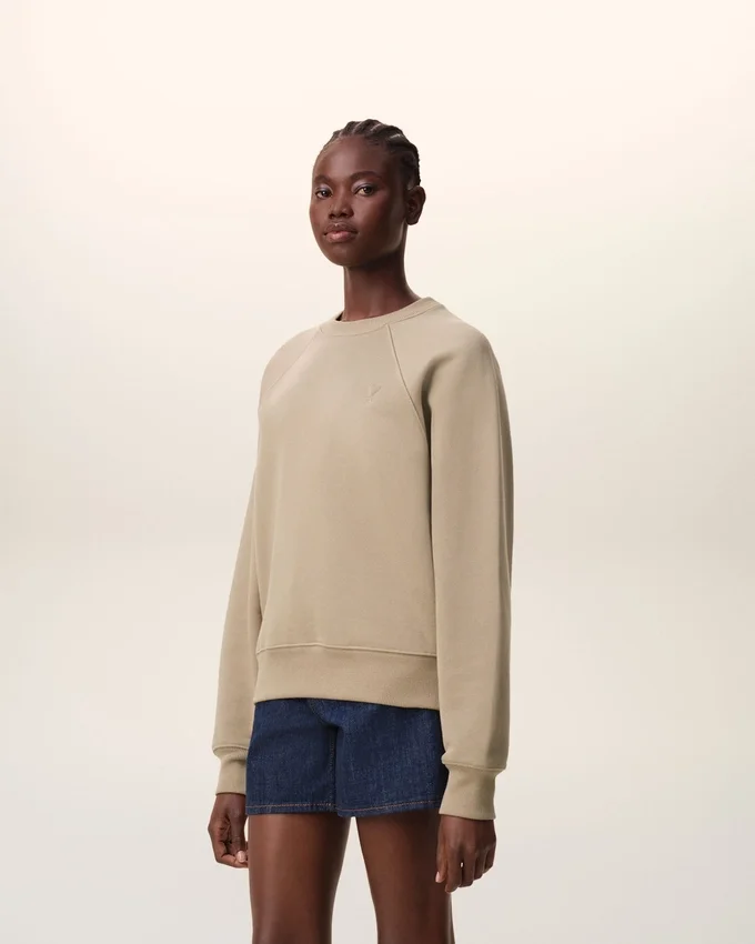 Beige Cotton Embossed Ami De Coeur Sweatshirt Beige Cotton Embossed Ami De Coeur Sweatshirt