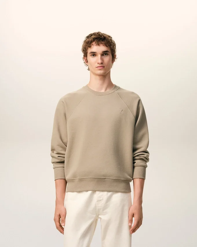 Beige Cotton Embossed Ami De Coeur Sweatshirt Beige Cotton Embossed Ami De Coeur Sweatshirt