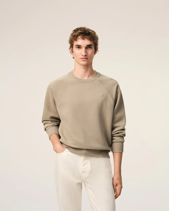 Beige Cotton Embossed Ami De Coeur Sweatshirt Beige Cotton Embossed Ami De Coeur Sweatshirt