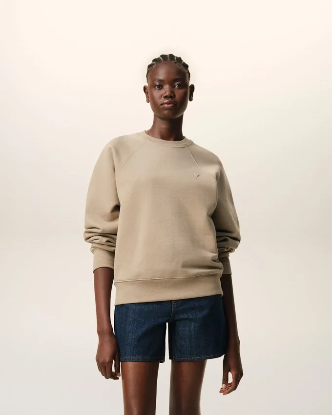 Beige Cotton Embossed Ami De Coeur Sweatshirt Beige Cotton Embossed Ami De Coeur Sweatshirt