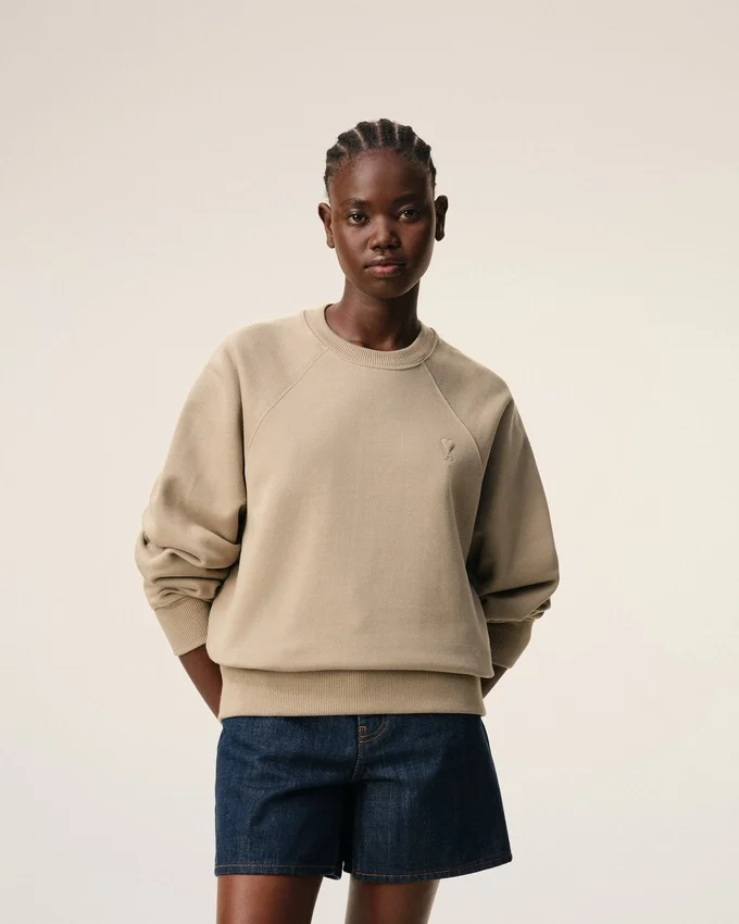 Beige Cotton Embossed Ami De Coeur Sweatshirt Beige Cotton Embossed Ami De Coeur Sweatshirt