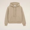 Beige Cotton Embossed Ami De Coeur Zipped Hoodie