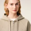 Beige Cotton Embossed Ami De Coeur Zipped Hoodie