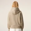 Beige Cotton Embossed Ami De Coeur Zipped Hoodie