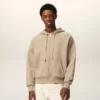 Beige Cotton Embossed Ami De Coeur Zipped Hoodie