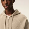 Beige Cotton Embossed Ami De Coeur Zipped Hoodie