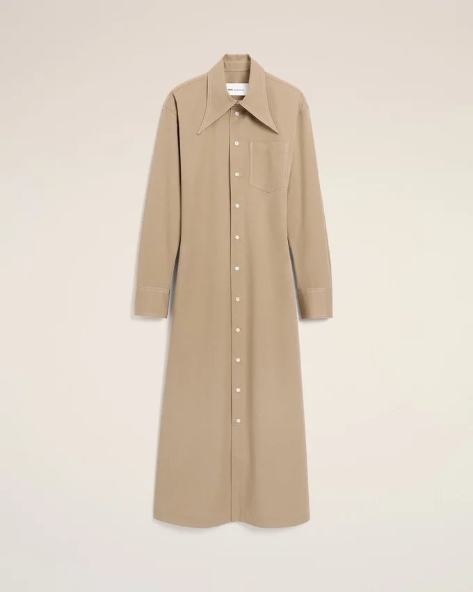 Beige Cotton Fitted Shirt Dress Beige Cotton Fitted Shirt Dress
