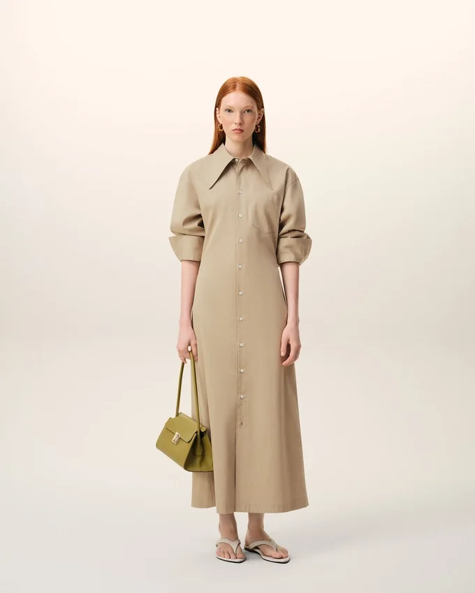 Beige Cotton Fitted Shirt Dress Beige Cotton Fitted Shirt Dress