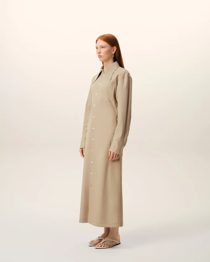 Beige Cotton Fitted Shirt Dress Beige Cotton Fitted Shirt Dress