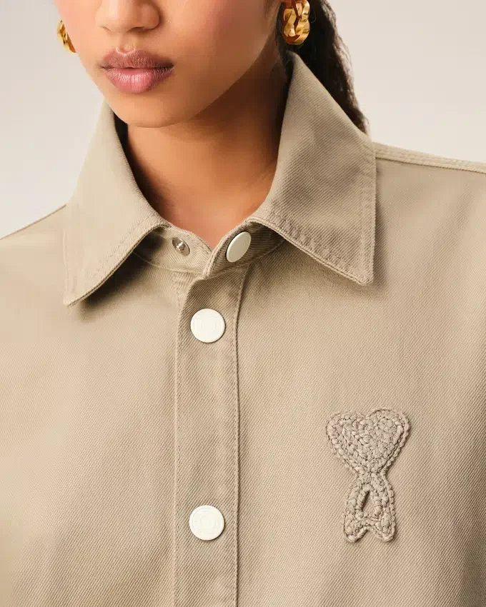 Beige Cotton Knitted Ami De Coeur Overshirt Beige Cotton Knitted Ami De Coeur Overshirt
