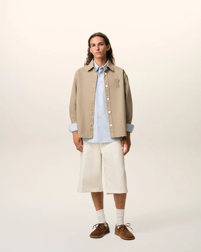 Beige Cotton Knitted Ami De Coeur Overshirt Beige Cotton Knitted Ami De Coeur Overshirt
