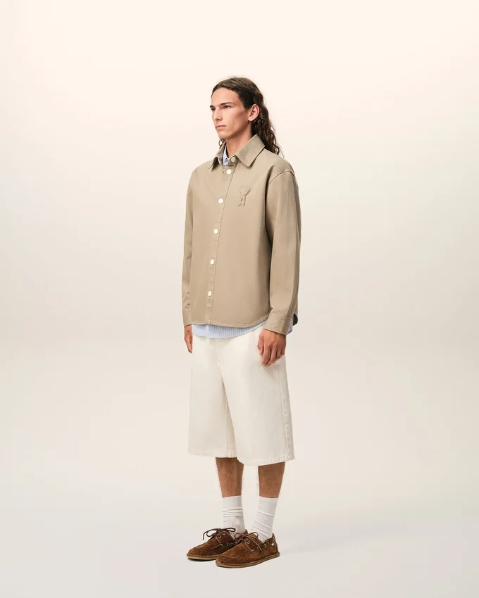 Beige Cotton Knitted Ami De Coeur Overshirt Beige Cotton Knitted Ami De Coeur Overshirt