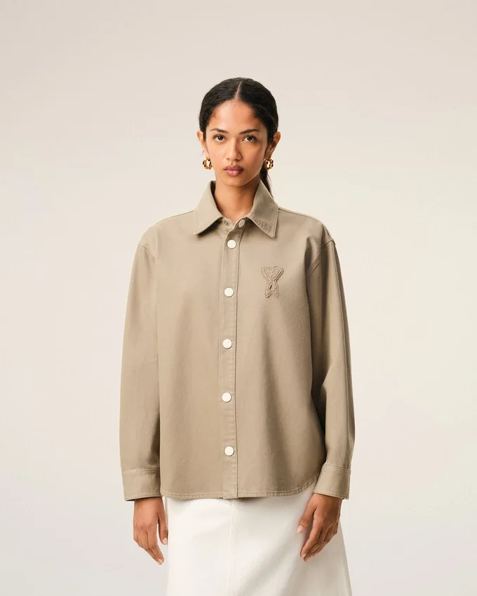 Beige Cotton Knitted Ami De Coeur Overshirt Beige Cotton Knitted Ami De Coeur Overshirt