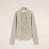 Beige Cotton Long Sleeve Ruffled Adjusted Shirt
