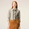 Beige Cotton Long Sleeve Ruffled Adjusted Shirt