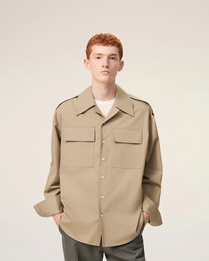 Beige Cotton Saharienne Shirt Beige Cotton Saharienne Shirt