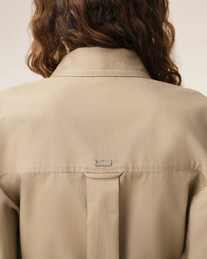 Beige Cotton Sharp Collar Fitted Shirt Beige Cotton Sharp Collar Fitted Shirt