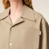 Beige Cotton Short Sleeve Camp Collar Wide Shirt
