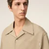 Beige Cotton Short Sleeve Camp Collar Wide Shirt