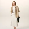 Beige Cotton Short Sleeve Camp Collar Wide Shirt