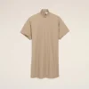 Beige Cotton Stand up Collar Buttoned Dress