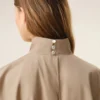 Beige Cotton Stand up Collar Buttoned Dress