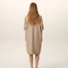 Beige Cotton Stand up Collar Buttoned Dress