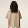 Beige Cotton Stand up Collar Buttoned T Top