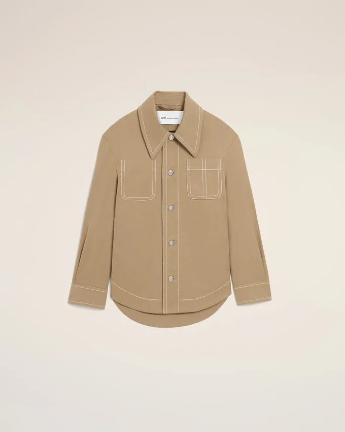 Beige Cotton Worker Buttoned Jacket Beige Cotton Worker Buttoned Jacket