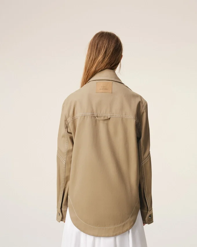 Beige Cotton Worker Buttoned Jacket Beige Cotton Worker Buttoned Jacket