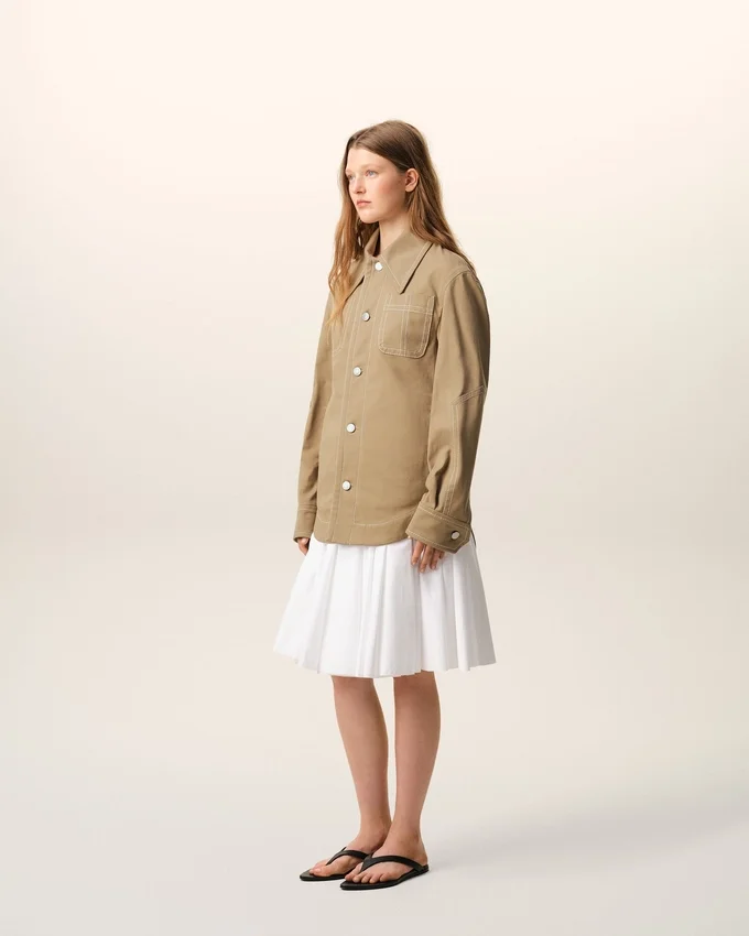 Beige Cotton Worker Buttoned Jacket Beige Cotton Worker Buttoned Jacket