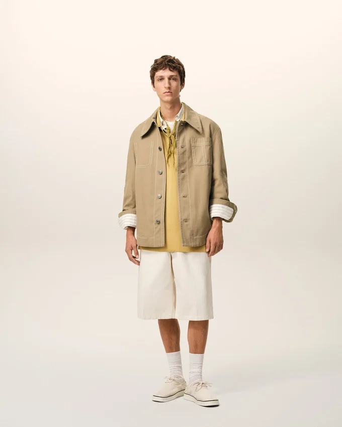 Beige Cotton Worker Buttoned Jacket Beige Cotton Worker Buttoned Jacket