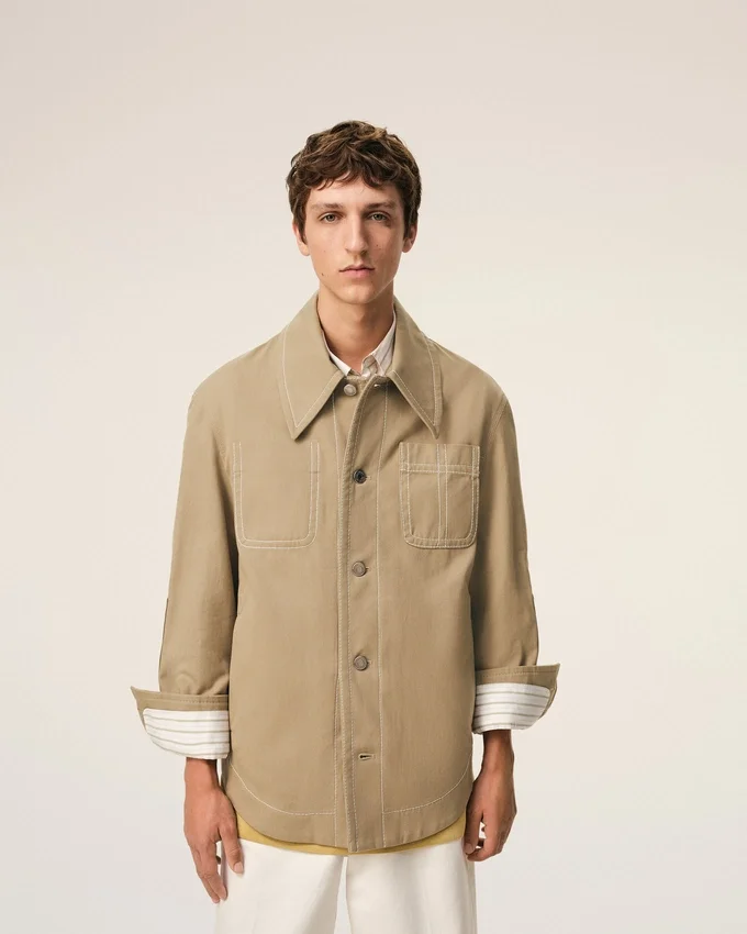 Beige Cotton Worker Buttoned Jacket Beige Cotton Worker Buttoned Jacket