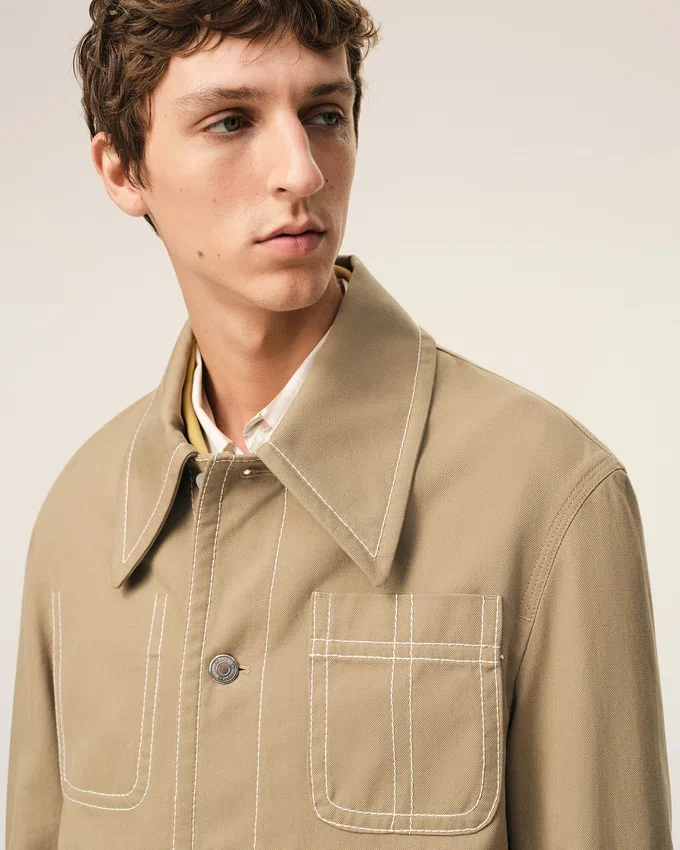 Beige Cotton Worker Buttoned Jacket Beige Cotton Worker Buttoned Jacket