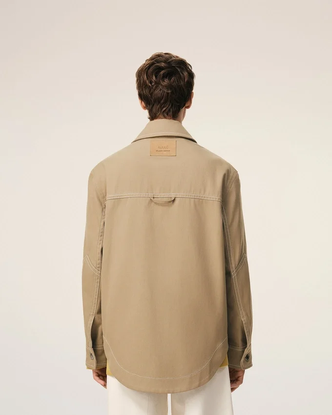 Beige Cotton Worker Buttoned Jacket Beige Cotton Worker Buttoned Jacket