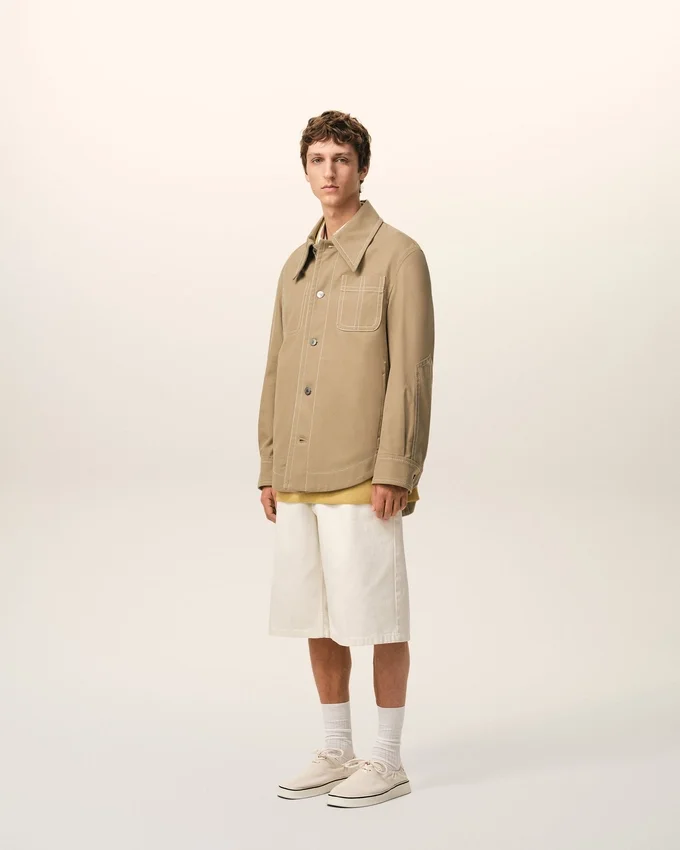 Beige Cotton Worker Buttoned Jacket Beige Cotton Worker Buttoned Jacket