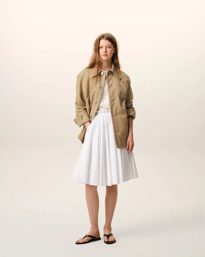 Beige Cotton Worker Buttoned Jacket Beige Cotton Worker Buttoned Jacket