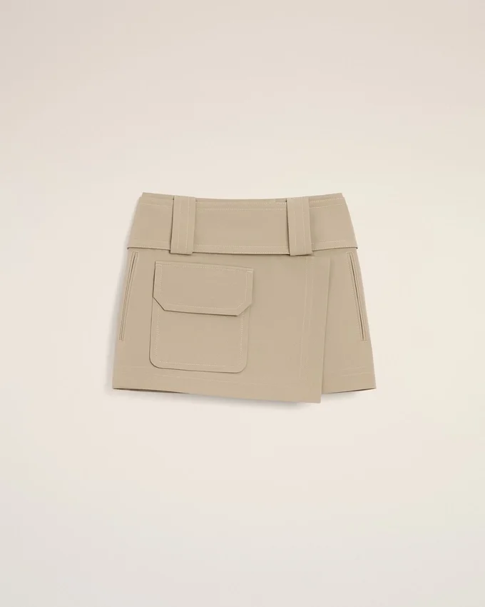 Beige Cotton Wrap Mini Skirt Beige Cotton Wrap Mini Skirt