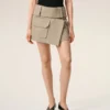 Beige Cotton Wrap Mini Skirt Beige Cotton Wrap Mini Skirt