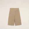 Beige Cotton Wrapped Belted Bermuda Shorts
