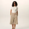 Beige Cotton Wrapped Belted Bermuda Shorts