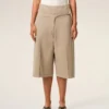 Beige Cotton Wrapped Belted Bermuda Shorts
