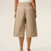 Beige Cotton Wrapped Belted Bermuda Shorts