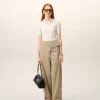 Beige Cotton Wrapped Belted Trousers